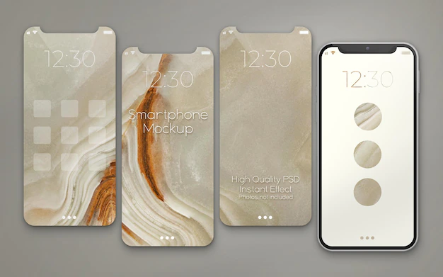 Free PSD | Mockup of four smartphones screens