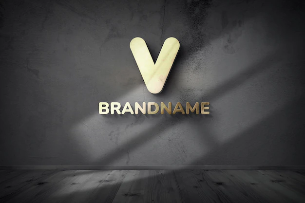 Free PSD | Mockup of golden logo on wall in black and white scene