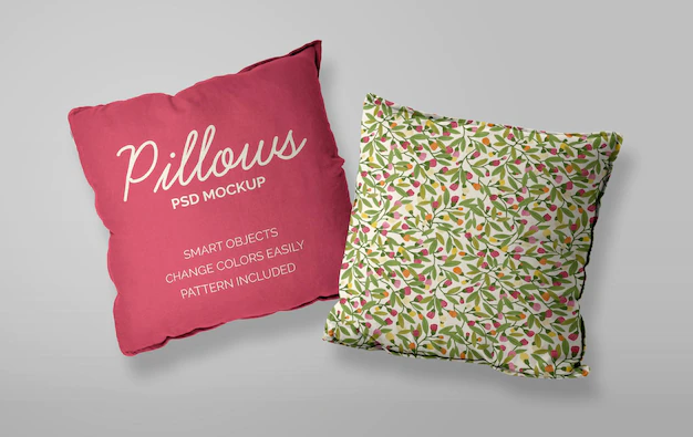 Free PSD | Mockup of two cushions on light background with pattern included