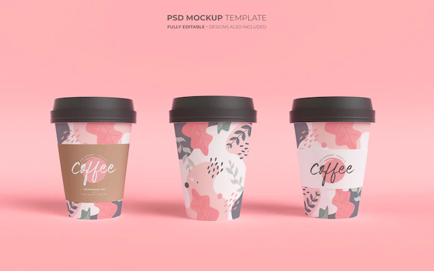 Free PSD | Mockup template with paper coffee cups