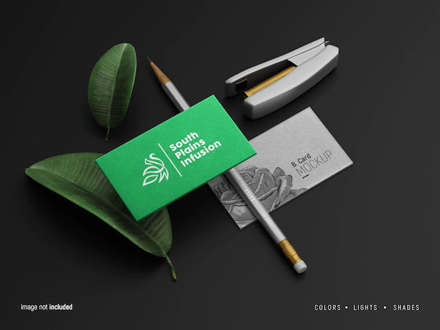 Free PSD | Modern business cards mockup with pencil and leaves