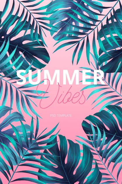 Free PSD | Modern tropical poster template with watercolor leaves