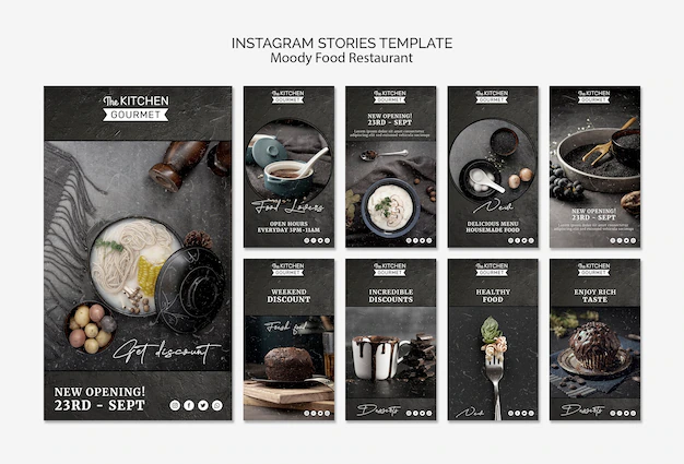 Free PSD | Moody food restaurant instagram stories concept mock-up