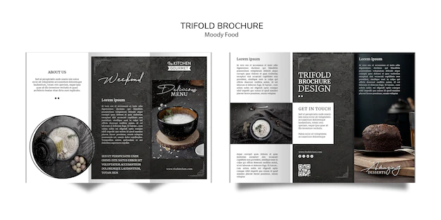 Free PSD | Moody food restaurant trifold brochure concept mock-up
