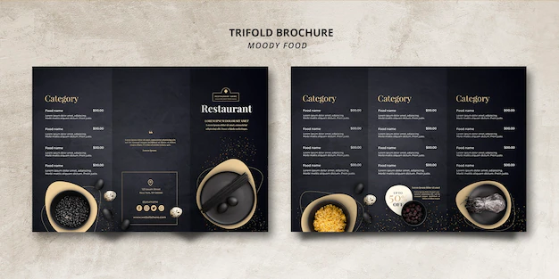 Free PSD | Moody food restaurant trifold brochure concept