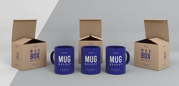 Free PSD | Mug box mock-up arrangement