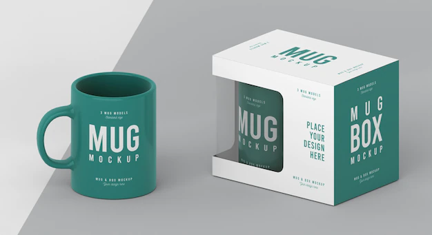 Free PSD | Mug box mock-up composition
