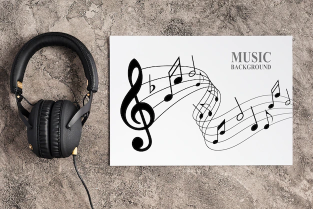Free PSD | Music design on sheet with headphones beside