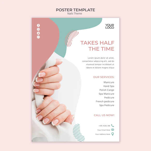Free PSD | Nail studio poster template concept