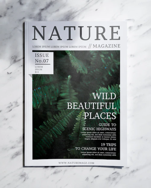 Free PSD | Nature magazine mock up on grey background