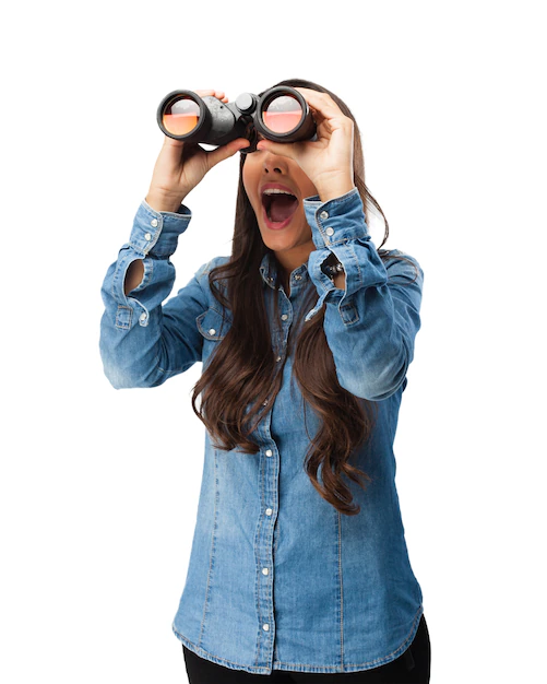 Free PSD | Nosy young woman with binoculars