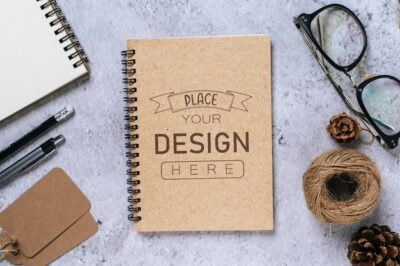 Free PSD | Notebook with work space psd mockup