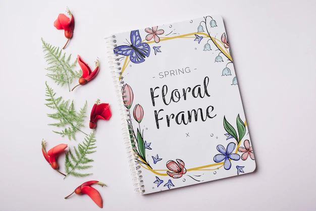 Free PSD | Notepad template for spring with flowers