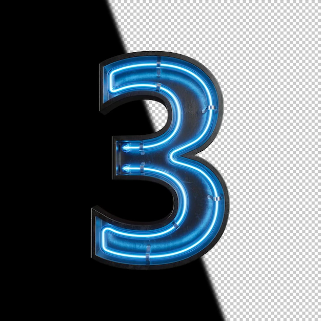Free PSD | Number 3 made from neon light