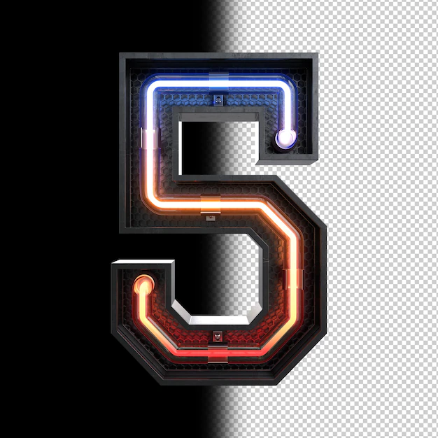 Free PSD | Number 5 made from neon light