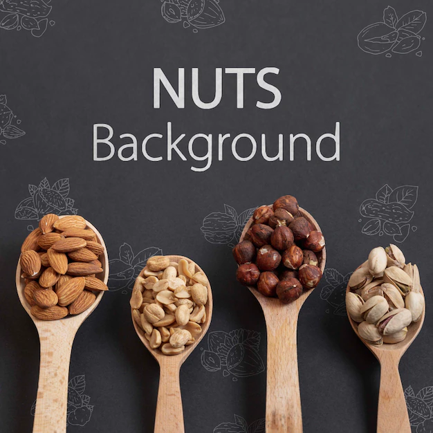 Free PSD | Nuts assortment in wooden spoons