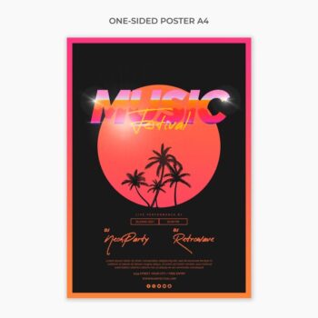 Free PSD | One sided a4 poster template for 80s music festival