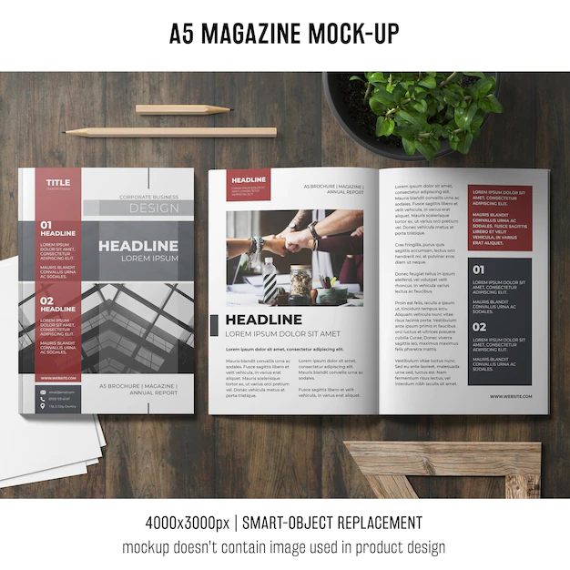 Free PSD | Open a5 magazine mockup