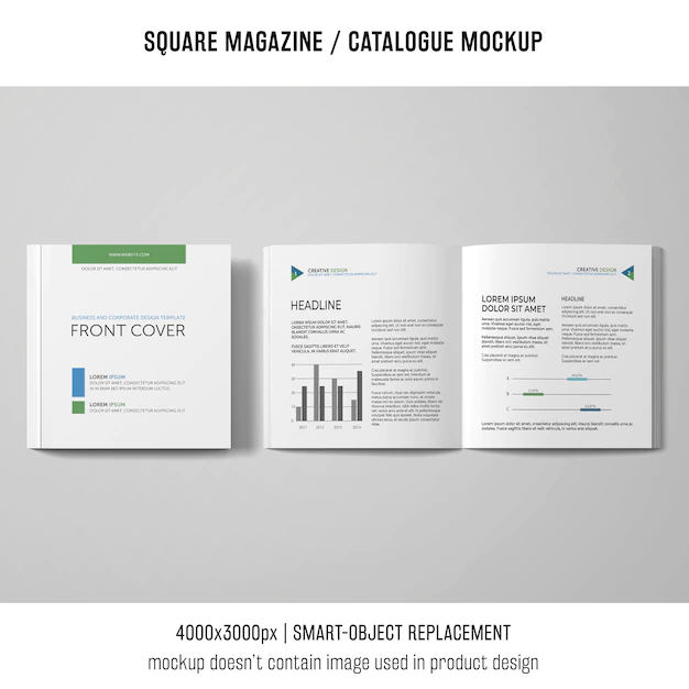 Free PSD | Open and closed square magazine or catalogue mockup