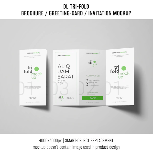 Free PSD | Open and closed trifold brochure or invitation mockup