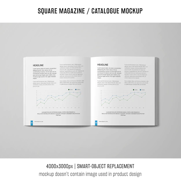Free PSD | Open square magazine or catalogue mockup