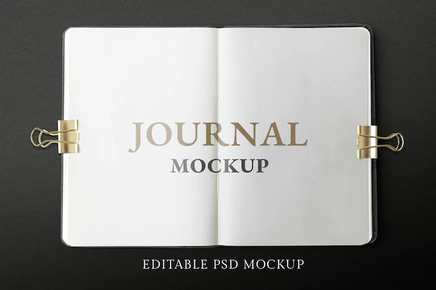 Free PSD | Opened journal pages mockup psd on black background
