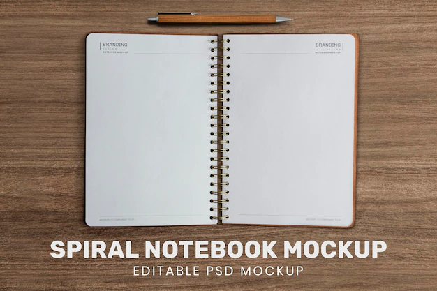Free PSD | Opened notebook pages mockup psd on wooden background