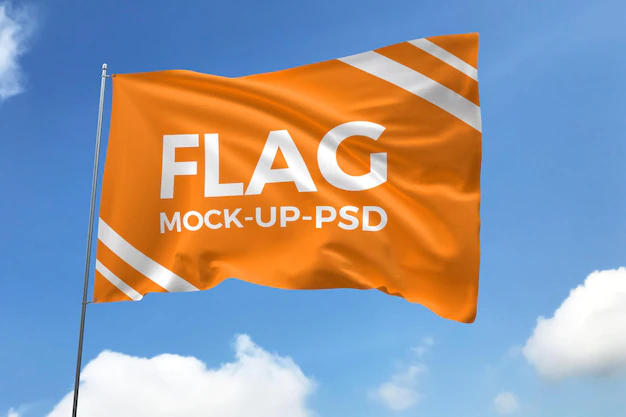 Free PSD | Orange waving flag mockup