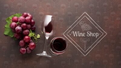 Free PSD | Organic grape with glass of wine beside