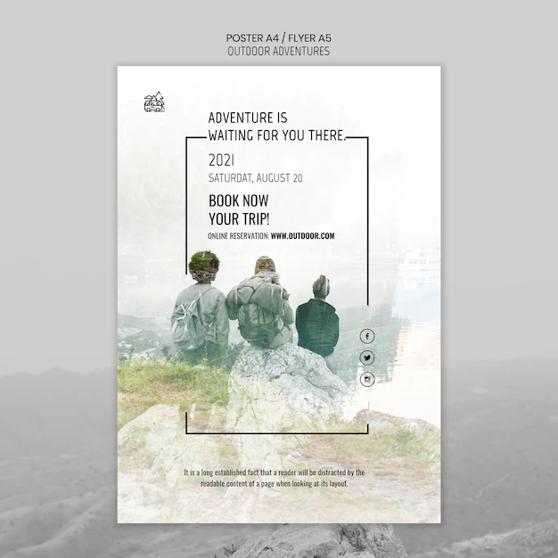 Free PSD | Outdoor adventures concept poster template
