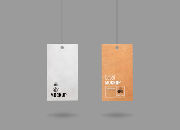 Free PSD | Pack of hanging labels mockup