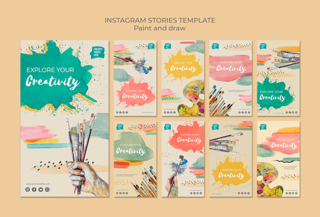 Free PSD | Paint brushes and colours instagram stories