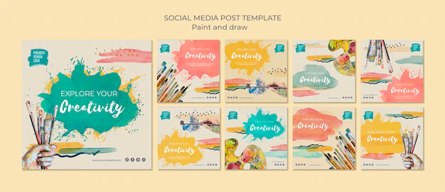 Free PSD | Paint brushes and colours social media post