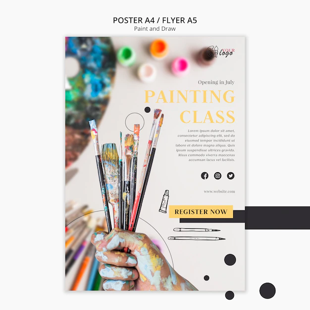 Free PSD | Painting classes for kids and adults flyer template