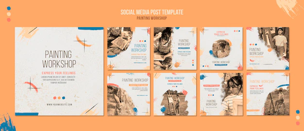 Free PSD | Painting workshop social media posts template