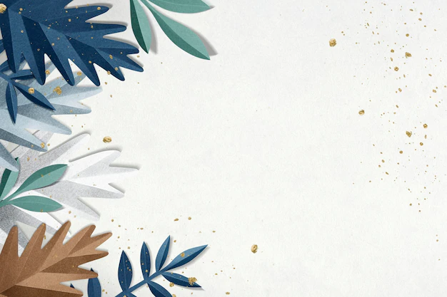 Free PSD | Paper craft leaf border psd in blue and white tone