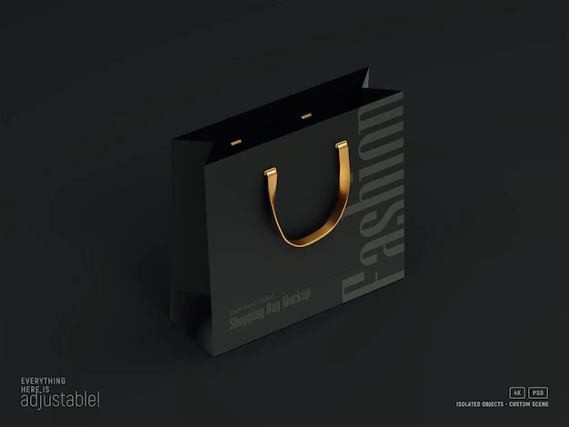 Free PSD | Paper shopping bag mockup dark scene perspective view