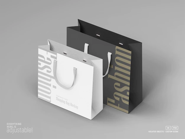 Free PSD | Paper shopping bag mockup set of two perspective view