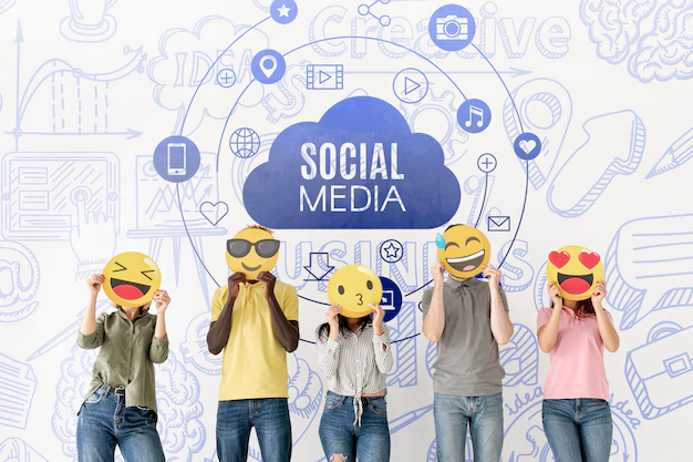 Free PSD | People with emoji faces social media