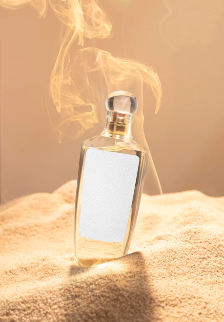 Free PSD | Perfume bottle and sand
