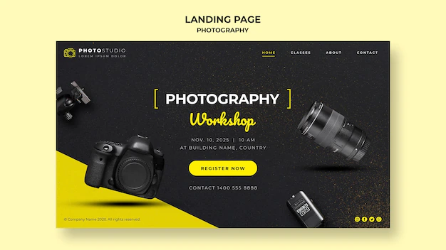 Free PSD | Photography workshop template landing page
