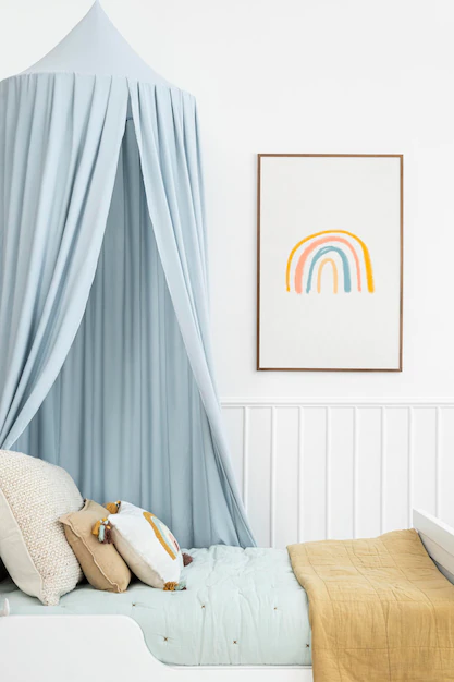 Free PSD | Picture frame mockup psd in a kids room