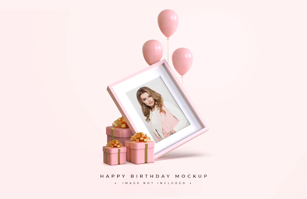 Free PSD | Pink and gold happy birthday mockup