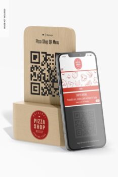 Free PSD | Pizza shop qr menu mockup with phone