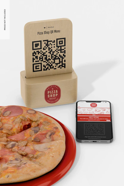 Free PSD | Pizza shop qr menu mockup with pizza