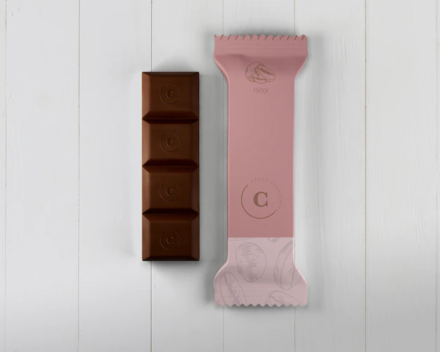 Free PSD | Plastic chocolate bar wrapping mock-up