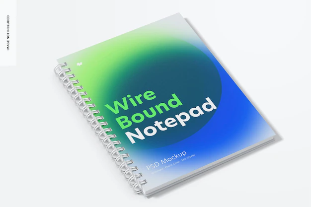 Free PSD | Plastic cover wire bound notepad mockup, closed