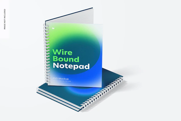 Free PSD | Plastic cover wire bound notepads mockup, opened and closed