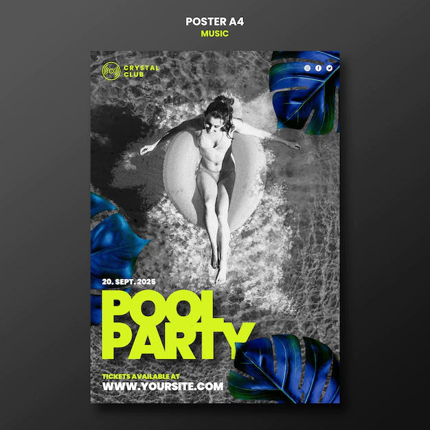 Free PSD | Pool party music poster design template