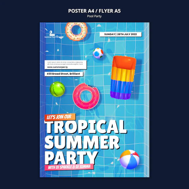 Free PSD | Pool party poster design template